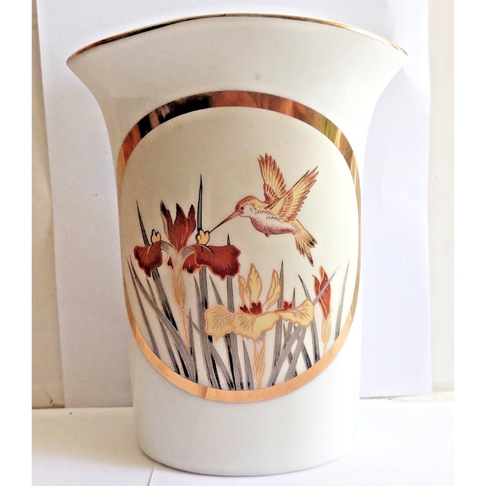 Bone China Hand Painted Pillow Vase by Chokin Japan 6" tall